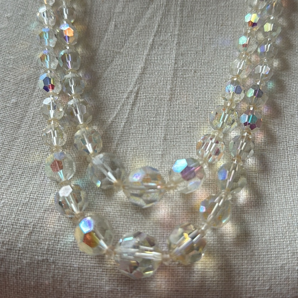 ART DECO Aurora Borealis two strand necklace with gorgeous clasp | vintage